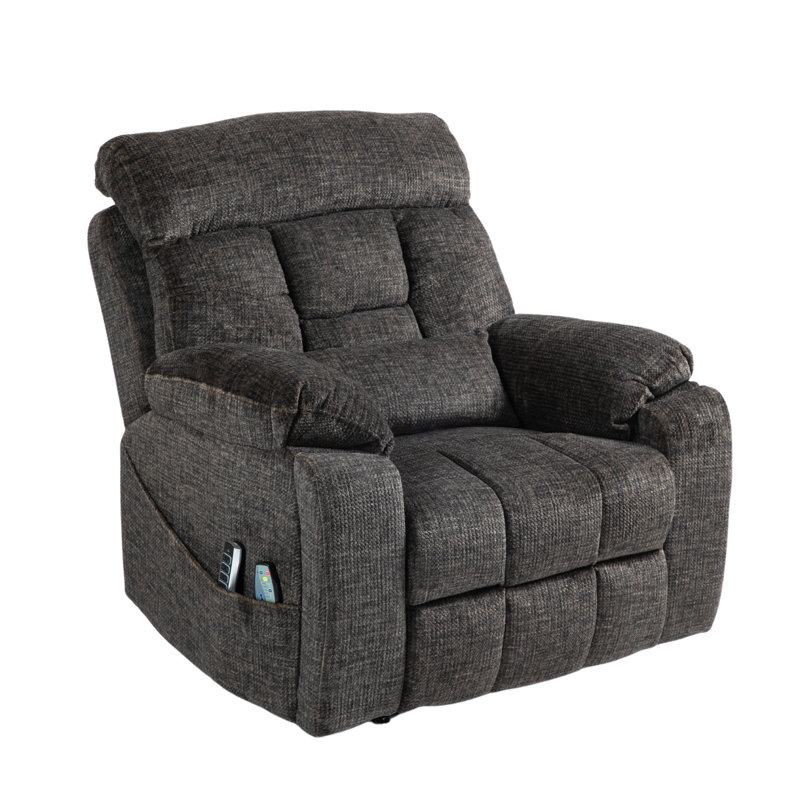 4 motor Power Lift Recliner adjustable Headrest Lumbar Heat Massage 400 Lbs For Big And Tall Brown Chenille